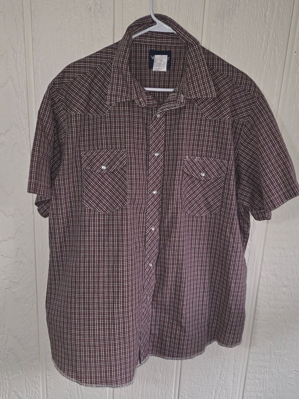 Wrangler Men's Short-Sleeve Plaid Pearl Snap Shirt - Burgundy, Size XXL